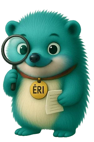 ÊRI, mascota de Eres Energía, con lupa y documento buscando respuestas